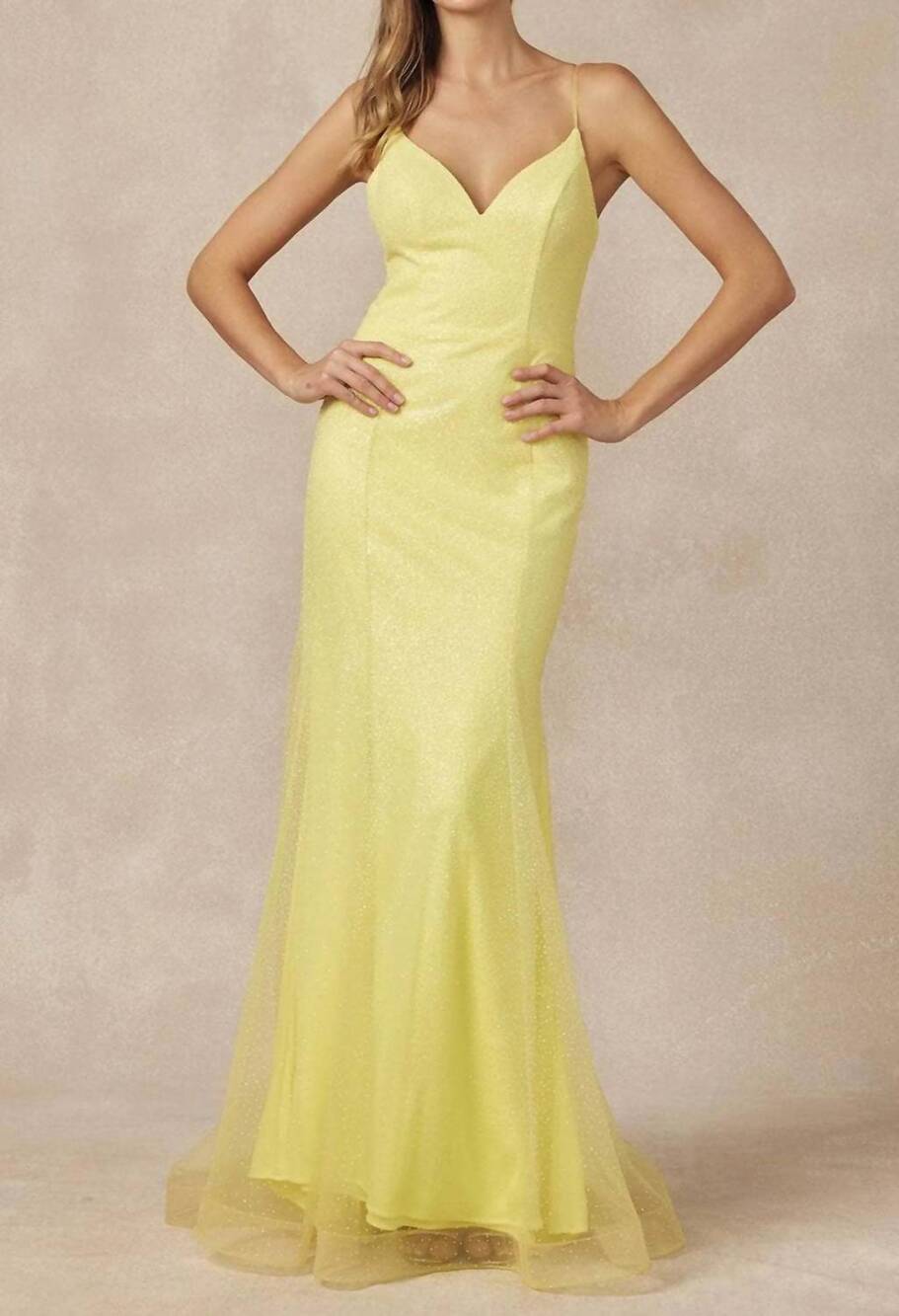 NEW JULIET glitter mesh fitted evening prom gown in yellow